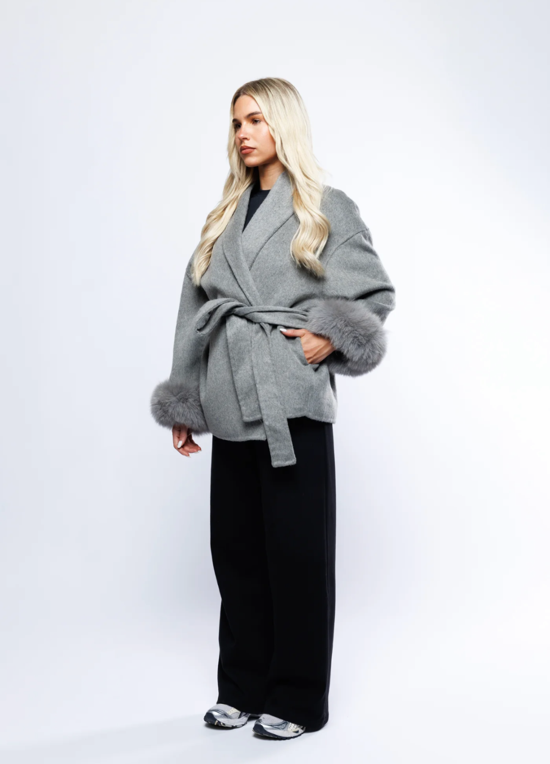 Winter Coat with Belt and Fur Cuffs