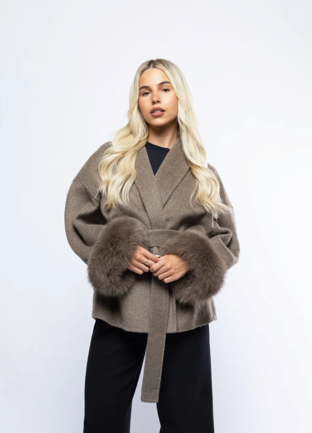 Winter Coat with Belt and Fur Cuffs