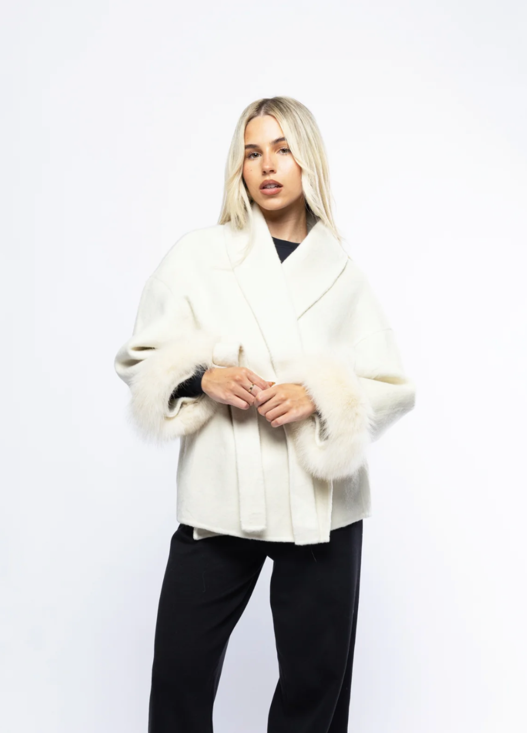 Winter Coat with Belt and Fur Cuffs