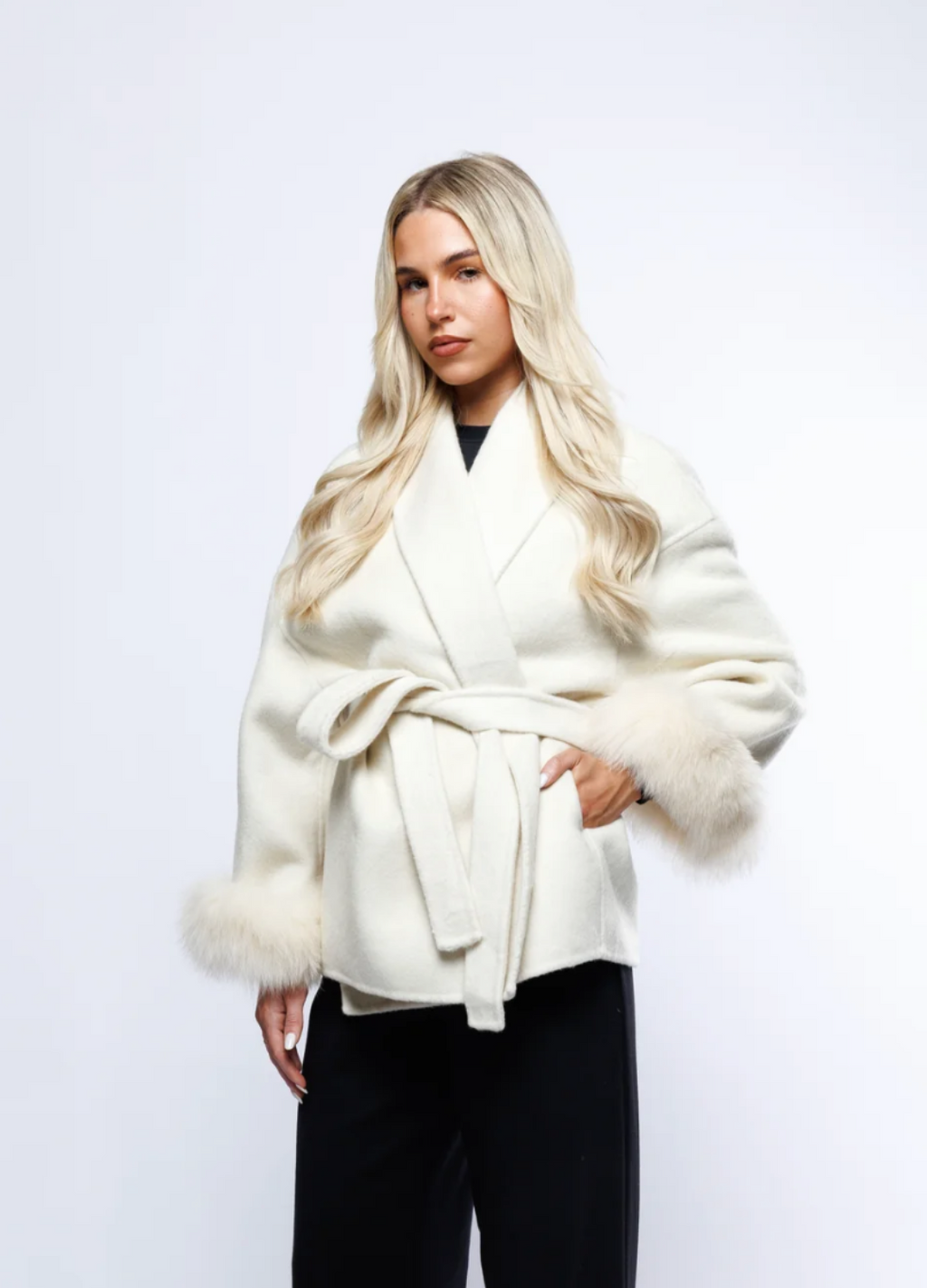 Winter Coat with Belt and Fur Cuffs