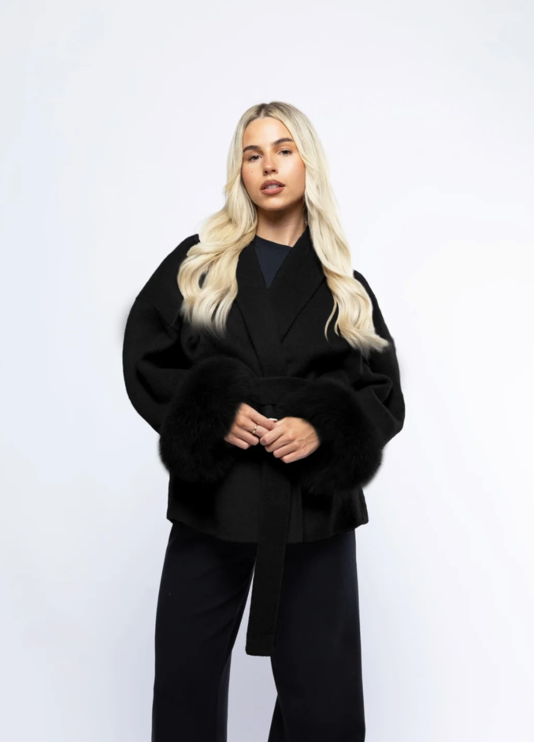 Winter Coat with Belt and Fur Cuffs