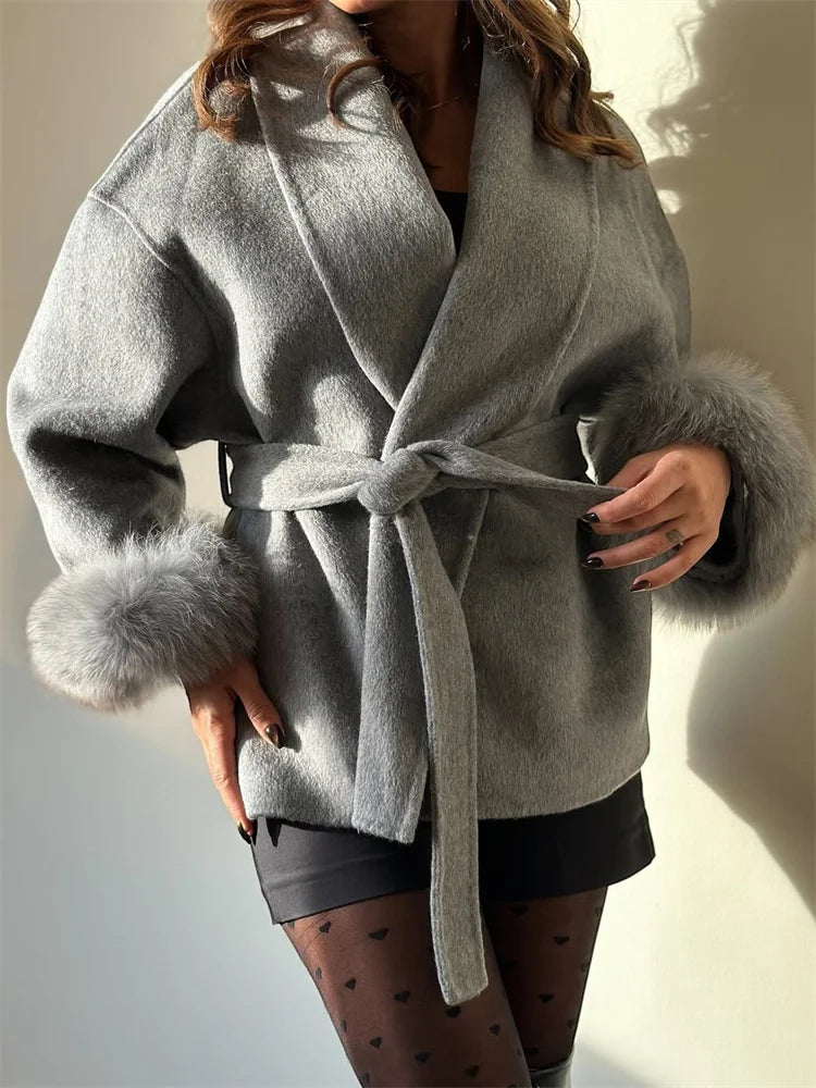 Winter Coat with Belt and Fur Cuffs