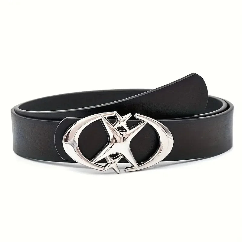 Elegant belt with oval cross metal buckle